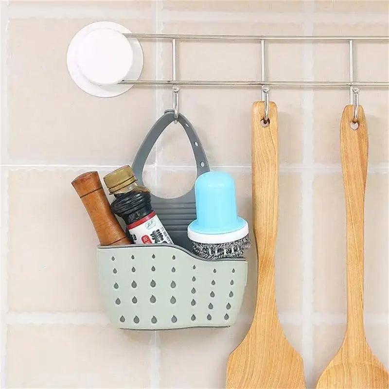 Sink Draining Hanging Basket Adjustable Kitchen Accessories Rubber Sink Bag Soap Sponge Shelf Faucet Holder for Bathroom 1PC