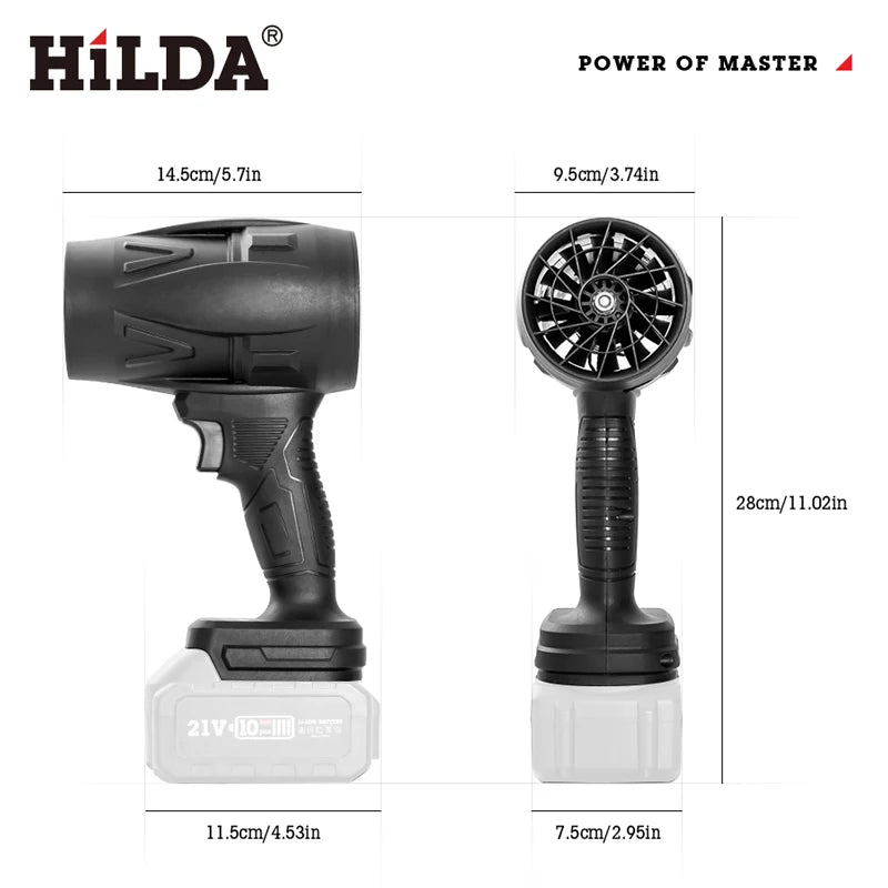 HILDA Handheld Fan 1000W Storm Air Blower Stepless Speed Cleanner Dust Blower Electric Violent Air Gun for Makita Battery
