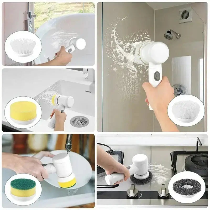 Electric Spin Scrubber Cordless Spin Scrubber with 5 Replaceable Brush Heads Electric Cleaning Brush Cleaning Tools