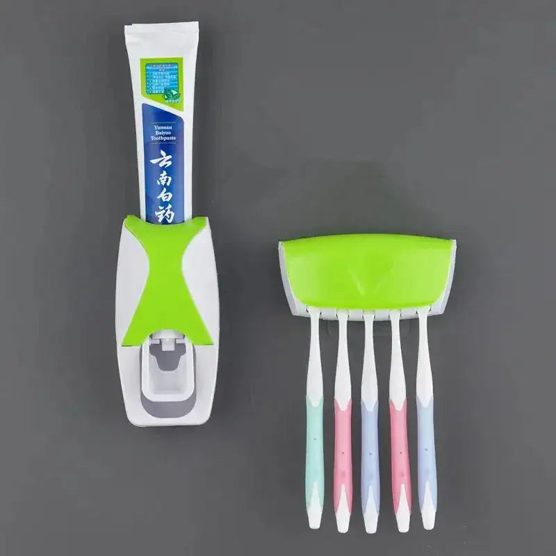 1 set of easy-to-use toothbrush holder with automatic toothpaste dispenser, wall mounted toothbrush storage rack, and bathroom