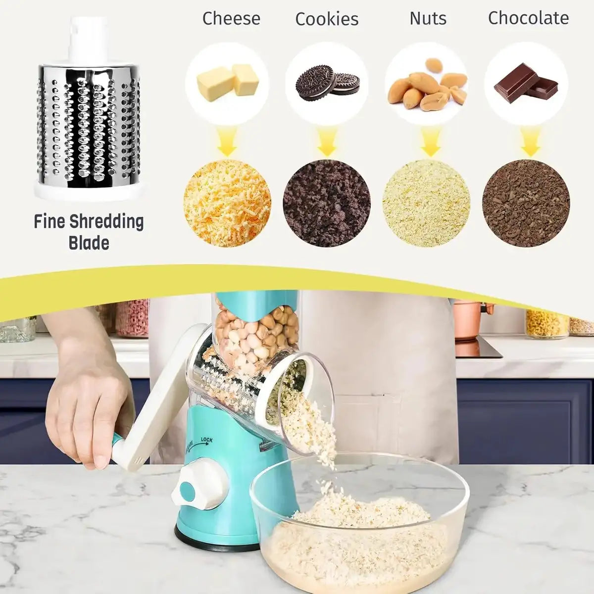 Hand Crank Rotary Vegetable Cutter 3 Drum Grater 3in1 Vertical Slicer Shredder Grinder Multifunction Manual Kitchen Cutting Tool