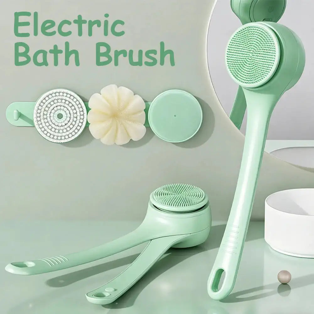 Electric Body Brush Back Scrubber for Shower, 4 Replaceable Heads and Hook, Long Handle Bath Brush with Type-C Rechargeable