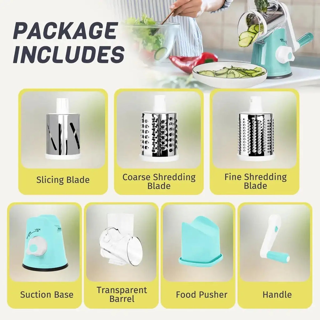 Hand Crank Rotary Vegetable Cutter 3 Drum Grater 3in1 Vertical Slicer Shredder Grinder Multifunction Manual Kitchen Cutting Tool
