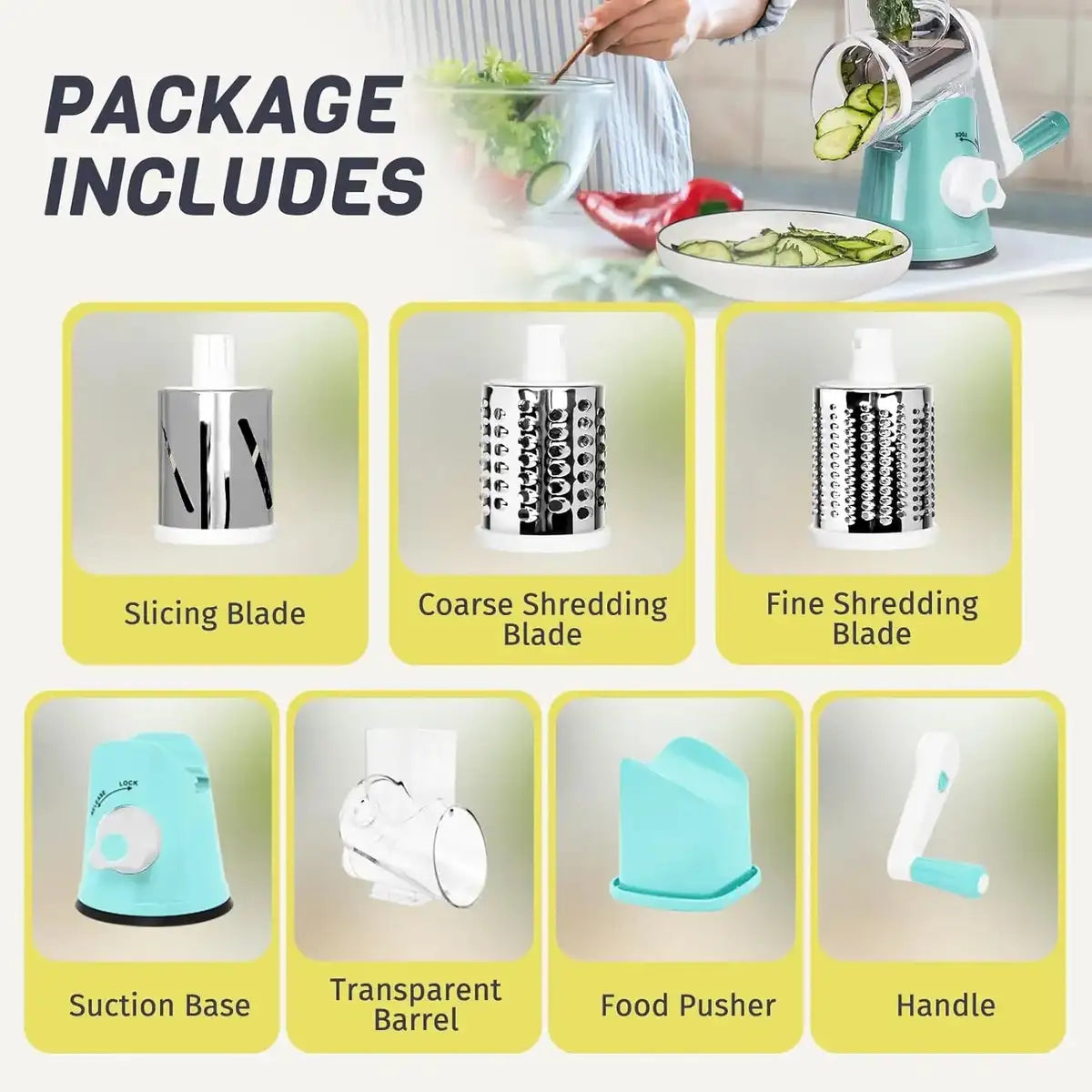 Hand Crank Rotary Vegetable Cutter 3 Drum Grater 3in1 Vertical Slicer Shredder Grinder Multifunction Manual Kitchen Cutting Tool