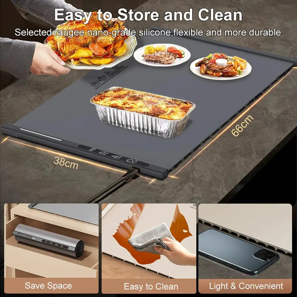 Electric Heating Plate Silicone Dining Table Food Warmer Mat Fast Warming Food Coffee Heater Tray Foldable Food Warming Plate
