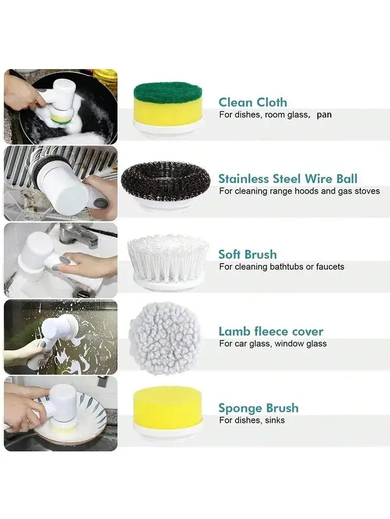 Electric Spin Scrubber Cordless Spin Scrubber with 5 Replaceable Brush Heads Electric Cleaning Brush Cleaning Tools