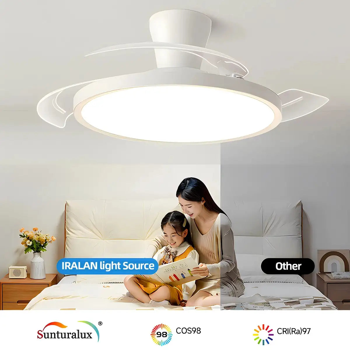 Silent Ceiling Fan Light for Bedroom Decorative Lighting Lamp Air Invisible Blade Retractable Smart Ceiling Fan with Light
