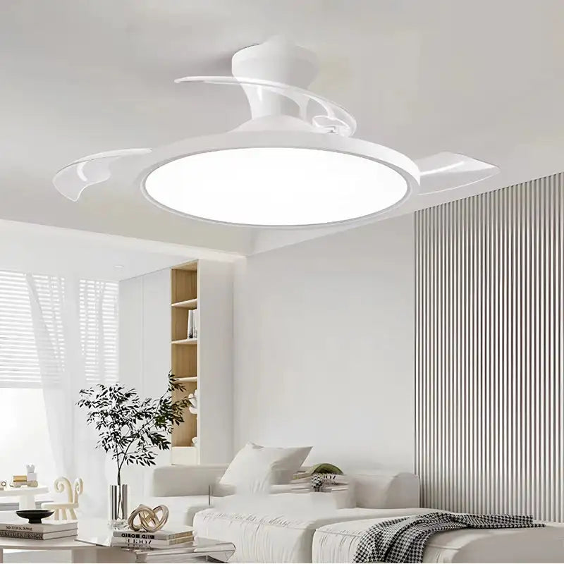 Modern Invisible LED Ceiling Fan Lights DC Motor Large Air Volume 4 Folding Blades Lamps for Living Room Bedroom Dining Room