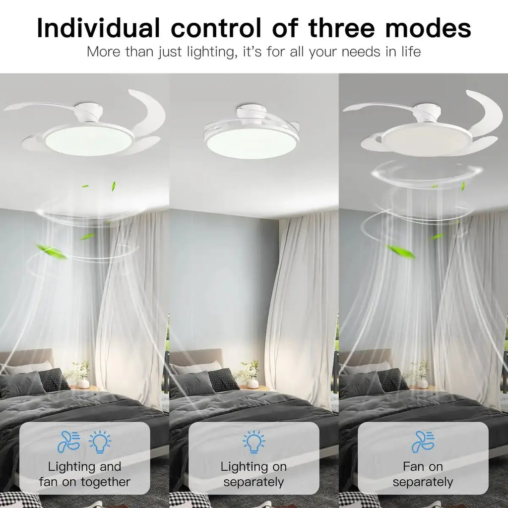 Silent Ceiling Fan Light for Bedroom Decorative Lighting Lamp Air Invisible Blade Retractable Smart Ceiling Fan with Light