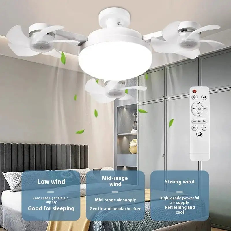 LED Smart Silent Fan Light with E27 Screw Creative 3/4/5 Head Remote-Controlled 3-Speed Adjustable for Home Living Room Bedroom