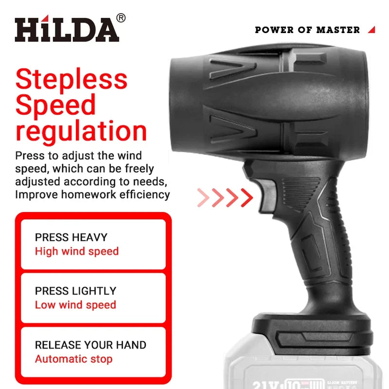 HILDA Handheld Fan 1000W Storm Air Blower Stepless Speed Cleanner Dust Blower Electric Violent Air Gun for Makita Battery
