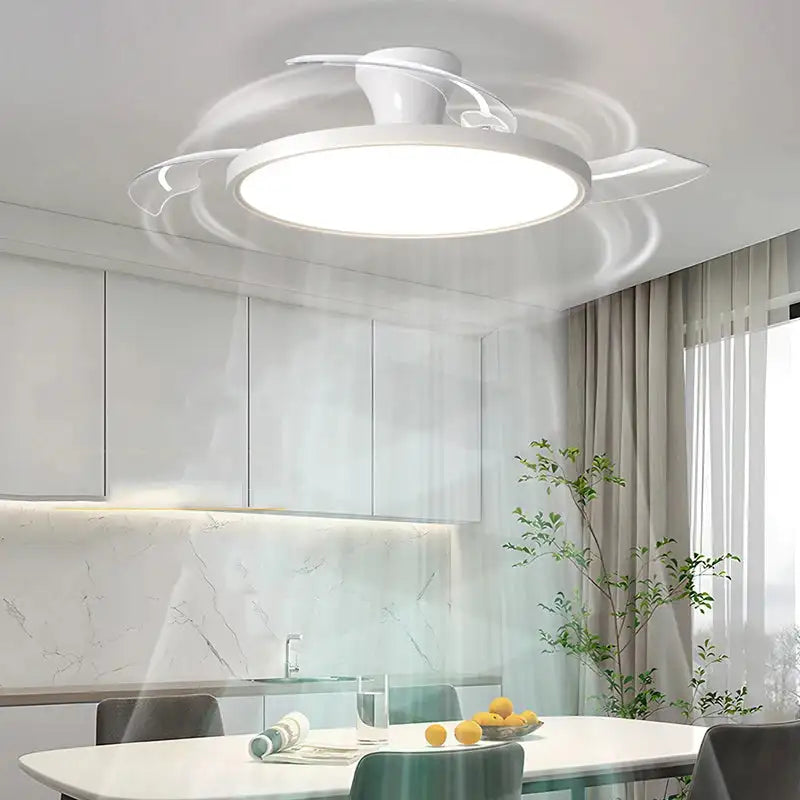 Modern Invisible LED Ceiling Fan Lights DC Motor Large Air Volume 4 Folding Blades Lamps for Living Room Bedroom Dining Room