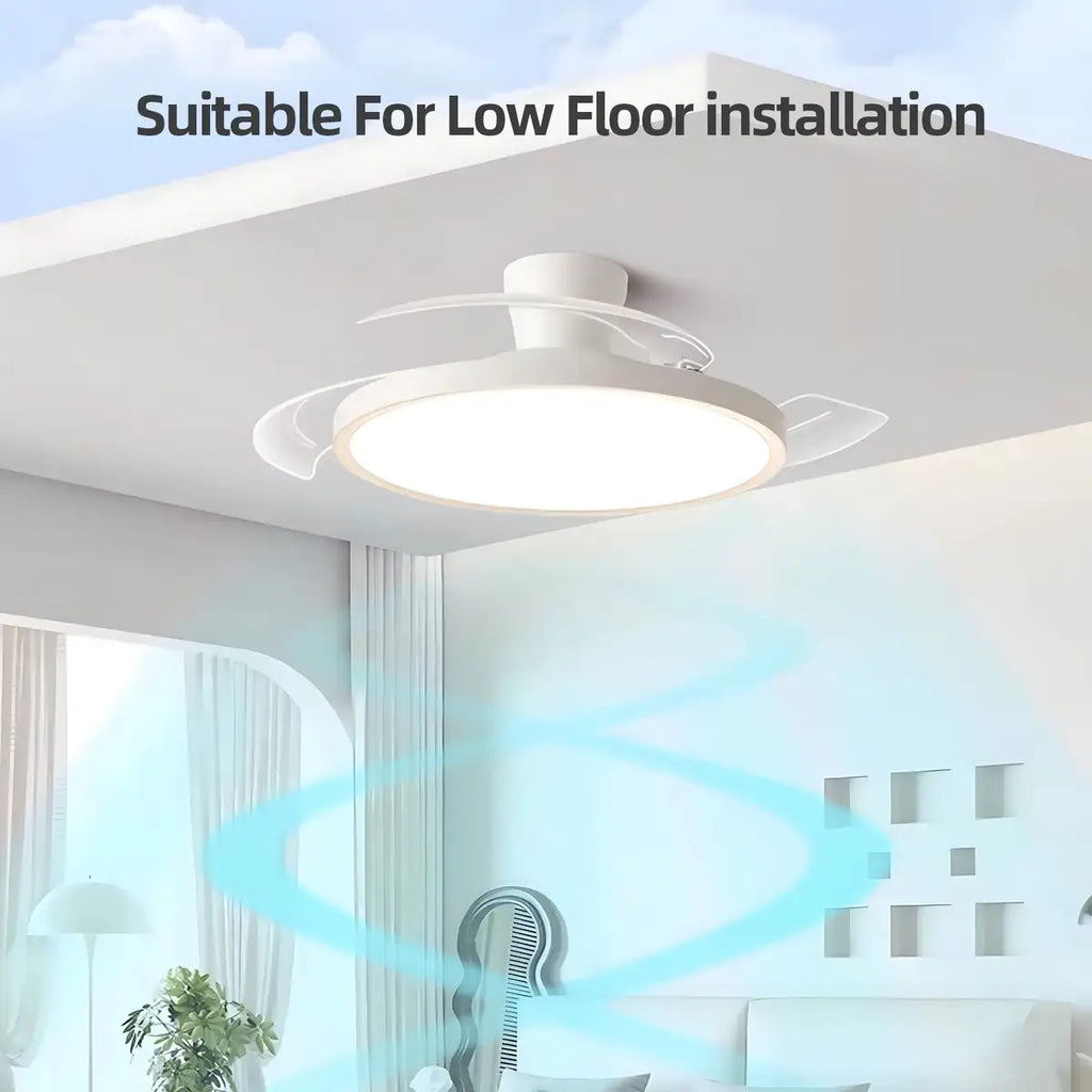Silent Ceiling Fan Light for Bedroom Decorative Lighting Lamp Air Invisible Blade Retractable Smart Ceiling Fan with Light